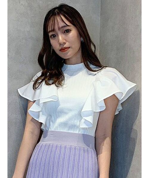 dazzlin（ダズリン）の「フリルシャツドッキングリブトップス（Tシャツ/カットソー・レディース・ブラック/オフホワイト/ピンク/グレー・FREE）」の5枚目の写真