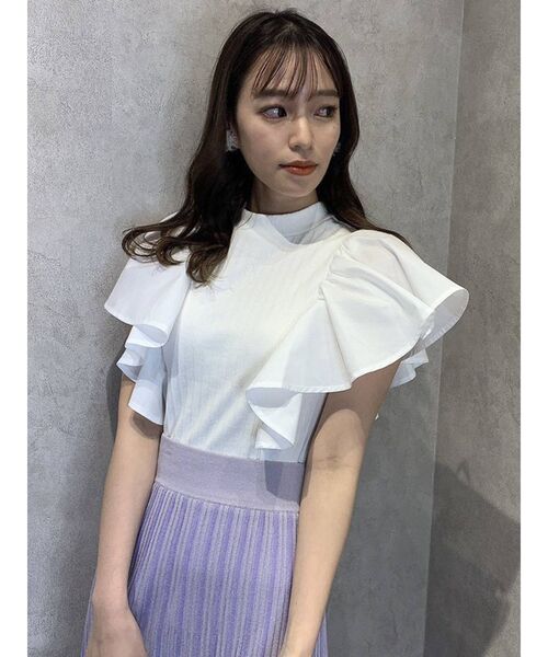 dazzlin（ダズリン）の「フリルシャツドッキングリブトップス（Tシャツ/カットソー・レディース・ブラック/オフホワイト/ピンク/グレー・FREE）」の7枚目の写真