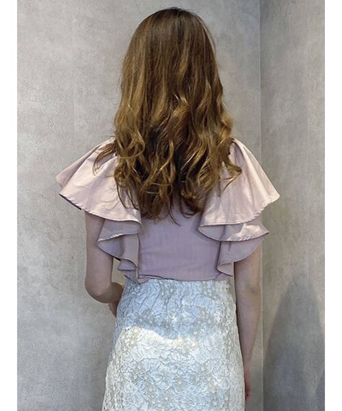 dazzlin（ダズリン）の「フリルシャツドッキングリブトップス（Tシャツ/カットソー・レディース・ブラック/オフホワイト/ピンク/グレー・FREE）」の17枚目の写真