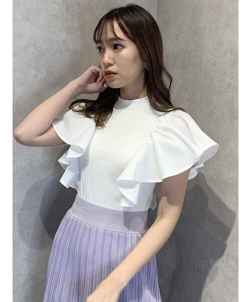 dazzlin（ダズリン）の「フリルシャツドッキングリブトップス（Tシャツ/カットソー・レディース・ブラック/オフホワイト/ピンク/グレー・FREE）」の2枚目の写真