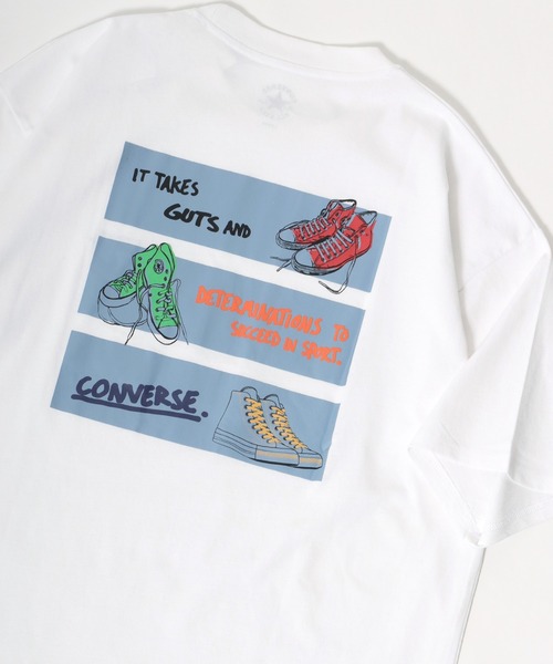 CONVERSE(コンバース)の「CONVERSE/コンバース ビッグシルエット バックプリント オールスター スニーカー イラスト フロント ワンポイント刺繍 Tシャツ(Tシャツ/カットソー・メンズ・ホワイト/ブラック/ベージュ/ブルー/ホワイト系その他/ブラック系その他・LL/M/L)」の3枚目の写真