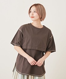 CUBE SUGAR（キューブシュガー）の「天竺カットソーレイヤード風半袖プルオーバー（Tシャツ/カットソー）」