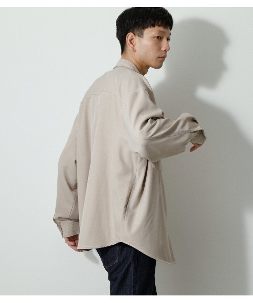 AZUL by moussy（アズールバイマウジー）の「OUTLINE STITCH CPO SHIRTS/アウトラインステッチCPOシャツ（シャツ/ブラウス・メンズ・ライトベージュ/ブラック・MEDIUM/LARGE）」の15枚目の写真