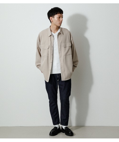 AZUL by moussy（アズールバイマウジー）の「OUTLINE STITCH CPO SHIRTS/アウトラインステッチCPOシャツ（シャツ/ブラウス・メンズ・ライトベージュ/ブラック・MEDIUM/LARGE）」の16枚目の写真