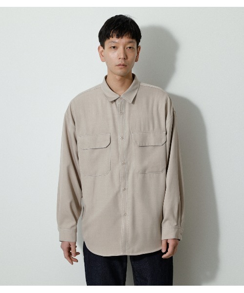 AZUL by moussy（アズールバイマウジー）の「OUTLINE STITCH CPO SHIRTS/アウトラインステッチCPOシャツ（シャツ/ブラウス・メンズ・ライトベージュ/ブラック・MEDIUM/LARGE）」の17枚目の写真