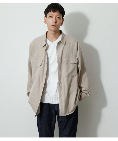 AZUL by moussy（アズールバイマウジー）の「OUTLINE STITCH CPO SHIRTS/アウトラインステッチCPOシャツ（シャツ/ブラウス・メンズ・ライトベージュ/ブラック・MEDIUM/LARGE）」の14枚目の写真