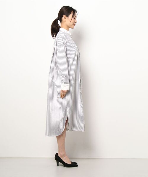 Lugnoncure（ルノンキュール）の「オーバーシャツワンピース（シャツワンピース・レディース・ネイビー/オフホワイト/ブルー・ﾌﾘ-）」の4枚目の写真