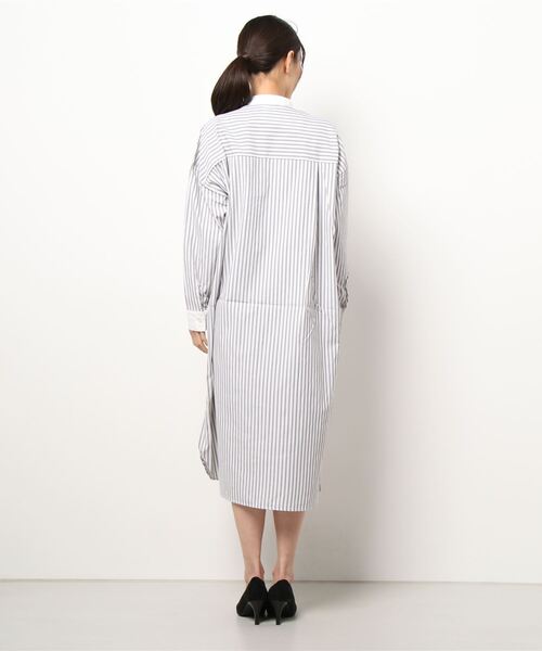 Lugnoncure（ルノンキュール）の「オーバーシャツワンピース（シャツワンピース・レディース・ネイビー/オフホワイト/ブルー・ﾌﾘ-）」の5枚目の写真