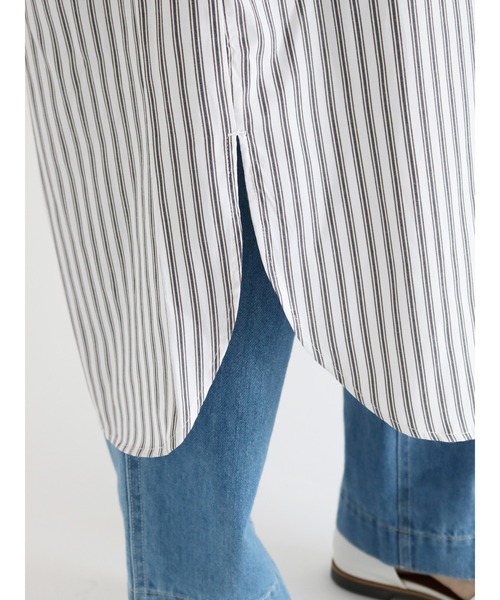 Lugnoncure（ルノンキュール）の「オーバーシャツワンピース（シャツワンピース・レディース・ネイビー/オフホワイト/ブルー・ﾌﾘ-）」の6枚目の写真