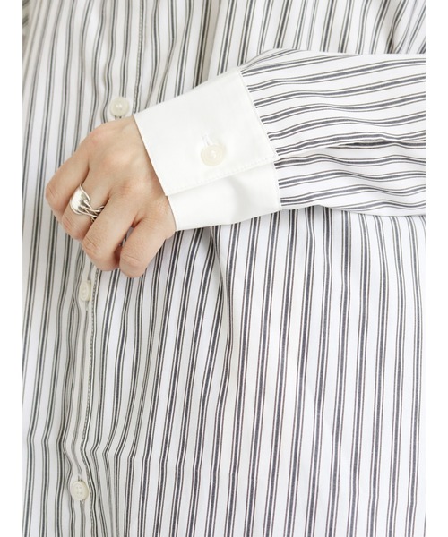 Lugnoncure（ルノンキュール）の「オーバーシャツワンピース（シャツワンピース・レディース・ネイビー/オフホワイト/ブルー・ﾌﾘ-）」の7枚目の写真