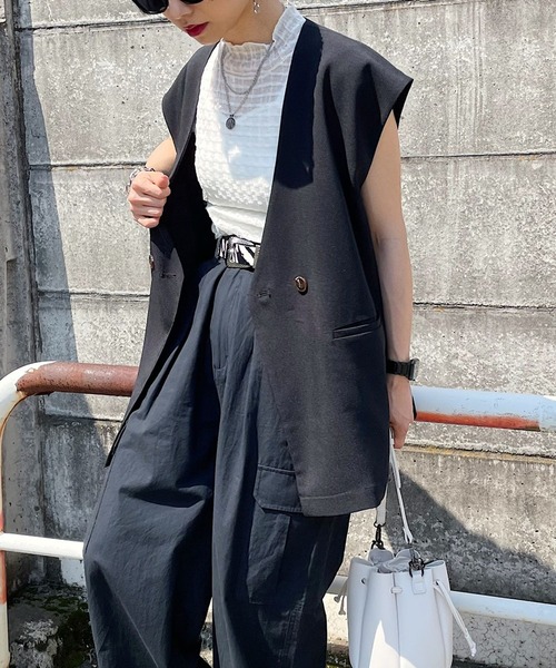 PAGEBOY（ページボーイ）の「WEB限定アイテム / ノーカラージレ（テーラードジャケット・レディース・ブラック/ベージュ/オレンジ・FREE）」の2枚目の写真