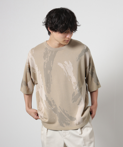 JOURNAL STANDARD(ジャーナルスタンダード)の「14ゲージ SPLASH ジャガード ニットTシャツ(ニット/セーター・メンズ・ブラック/ベージュ/ネイビー/グリーン・MEDIUM/LARGE)」の2枚目の写真