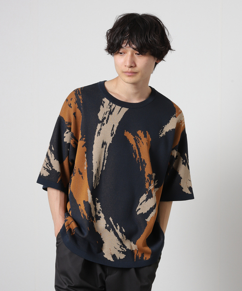 JOURNAL STANDARD(ジャーナルスタンダード)の「14ゲージ SPLASH ジャガード ニットTシャツ(ニット/セーター・メンズ・ブラック/ベージュ/ネイビー/グリーン・MEDIUM/LARGE)」の4枚目の写真