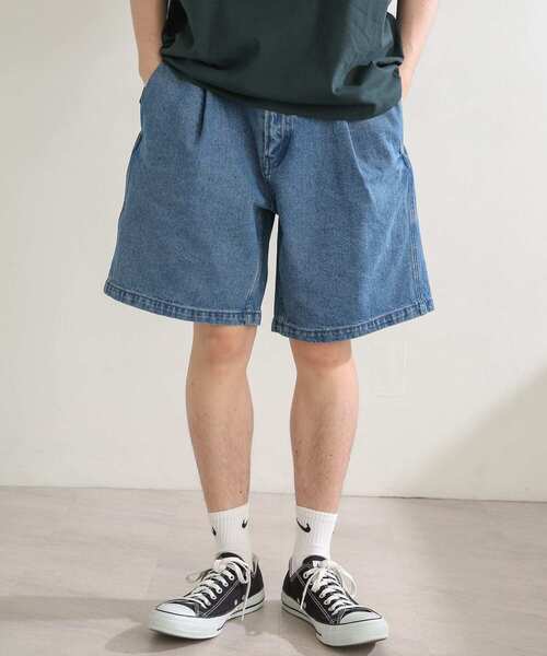 SENSE OF PLACE by URBAN RESEARCH(センスオブプレイスバイアーバンリサーチ)の「ワイドデニムショートパンツ(デニムパンツ・メンズ・ブラック/ライトインディゴブルー・MEDIUM/LARGE)」の2枚目の写真