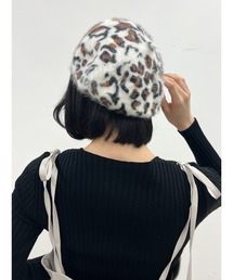 ヒョウ柄ベレー帽