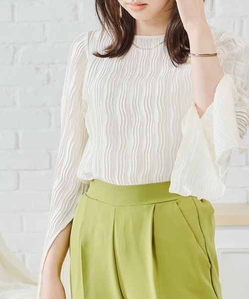 acro（アクロ）の「プリーツフレアスリーブブラウス/AC2401（シャツ/ブラウス・レディース・カーキ/ピンク/アイボリー・ﾌﾘ-）」の8枚目の写真