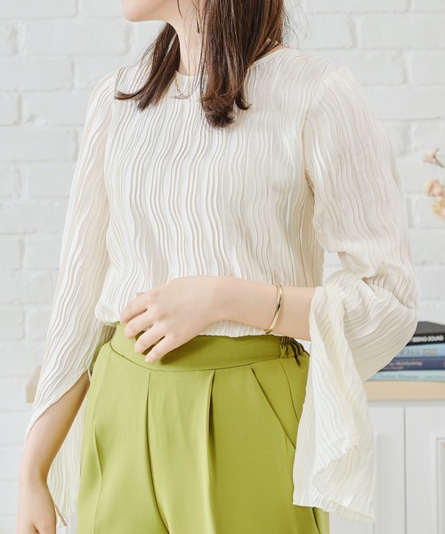 acro（アクロ）の「プリーツフレアスリーブブラウス/AC2401（シャツ/ブラウス・レディース・カーキ/ピンク/アイボリー・ﾌﾘ-）」の7枚目の写真