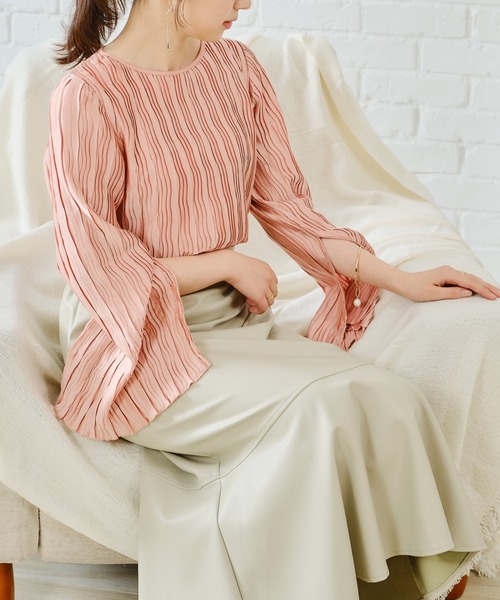 acro（アクロ）の「プリーツフレアスリーブブラウス/AC2401（シャツ/ブラウス・レディース・カーキ/ピンク/アイボリー・ﾌﾘ-）」の18枚目の写真