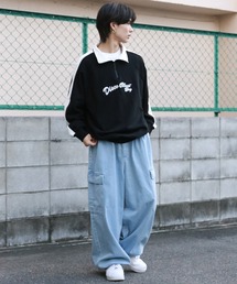 【ビックシルエット】サイドライン　ハーフジップスウェット