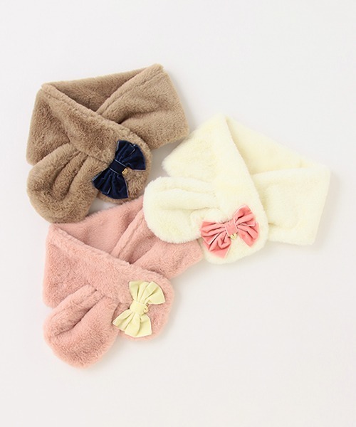 petit main（プティマイン）の「リボンファーティペット（マフラー・キッズ・アイボリー/ライトピンク/モカ・FREE）」の6枚目の写真