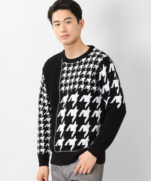 semantic design（セマンティックデザイン）の「【ハンドウォッシャブル】セマンティックデザイン 柄切替 クルーニット（ニット/セーター・メンズ・ホワイト×ブラック/ボルドー・MEDIUM/S/LARGE/X-LARGE）」の2枚目の写真