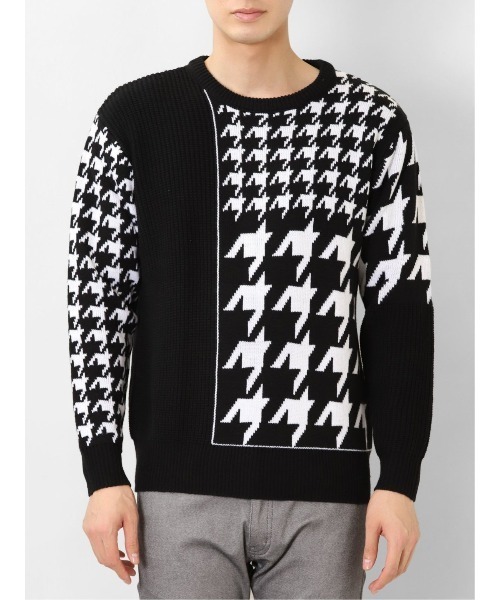 semantic design（セマンティックデザイン）の「【ハンドウォッシャブル】セマンティックデザイン 柄切替 クルーニット（ニット/セーター・メンズ・ホワイト×ブラック/ボルドー・MEDIUM/S/LARGE/X-LARGE）」の5枚目の写真