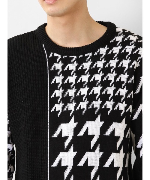 semantic design（セマンティックデザイン）の「【ハンドウォッシャブル】セマンティックデザイン 柄切替 クルーニット（ニット/セーター・メンズ・ホワイト×ブラック/ボルドー・MEDIUM/S/LARGE/X-LARGE）」の8枚目の写真