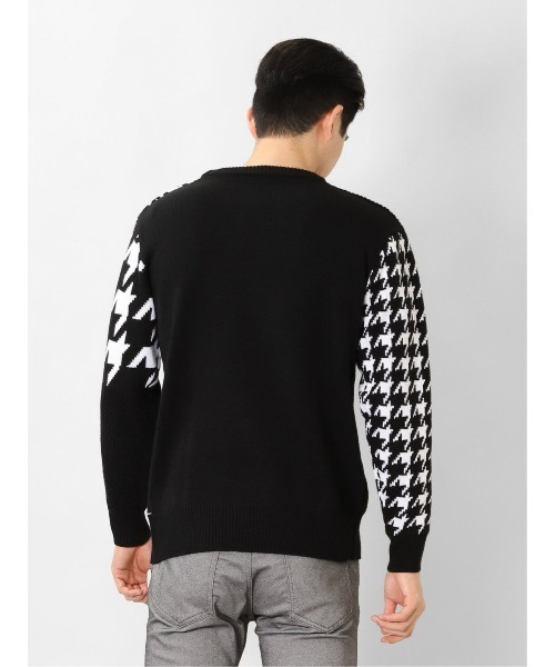 semantic design（セマンティックデザイン）の「【ハンドウォッシャブル】セマンティックデザイン 柄切替 クルーニット（ニット/セーター・メンズ・ホワイト×ブラック/ボルドー・MEDIUM/S/LARGE/X-LARGE）」の12枚目の写真