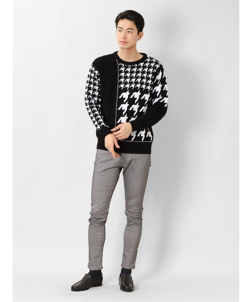 semantic design（セマンティックデザイン）の「【ハンドウォッシャブル】セマンティックデザイン 柄切替 クルーニット（ニット/セーター・メンズ・ホワイト×ブラック/ボルドー・MEDIUM/S/LARGE/X-LARGE）」の14枚目の写真