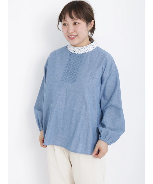 Samansa Mos2（サマンサ モスモス）の「レース襟ピンタックブラウス（シャツ/ブラウス・レディース・オフホワイト/ブルー/ベージュ/チャコール・ﾌﾘ-）」の6枚目の写真