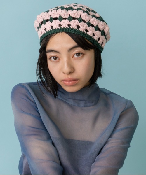 Casselini（キャセリーニ）の「Casselini(キャセリーニ)クロシェベレー帽（ハンチング/ベレー帽・レディース・ブルー/ベージュ/ピンク・FREE）」の3枚目の写真