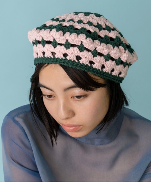 Casselini（キャセリーニ）の「Casselini(キャセリーニ)クロシェベレー帽（ハンチング/ベレー帽・レディース・ブルー/ベージュ/ピンク・FREE）」の9枚目の写真