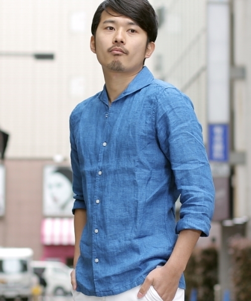 ESTNATION(エストネーション)の「ESTNATION リネンフルオープンカプリシャツ(シャツ/ブラウス・メンズ・ホワイト/サックスブルー/スカイブルー/ネイビー・SMALL/MEDIUM/X-LARGE/LARGE)」の4枚目の写真