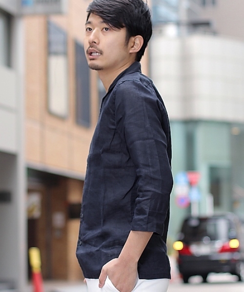 ESTNATION(エストネーション)の「ESTNATION リネンフルオープンカプリシャツ(シャツ/ブラウス・メンズ・ホワイト/サックスブルー/スカイブルー/ネイビー・SMALL/MEDIUM/X-LARGE/LARGE)」の5枚目の写真