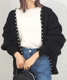 畦編みパール付きカーディガン