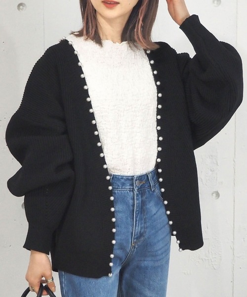 tiptop（ティップトップ）の「畦編みパール付きカーディガン（カーディガン/ボレロ・レディース・ブラック/ベージュ/アイボリー・FREE）」の13枚目の写真