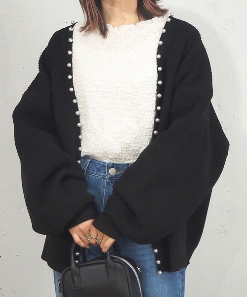 tiptop（ティップトップ）の「畦編みパール付きカーディガン（カーディガン/ボレロ・レディース・ブラック/ベージュ/アイボリー・FREE）」の8枚目の写真