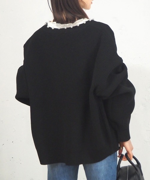 tiptop（ティップトップ）の「畦編みパール付きカーディガン（カーディガン/ボレロ・レディース・ブラック/ベージュ/アイボリー・FREE）」の7枚目の写真