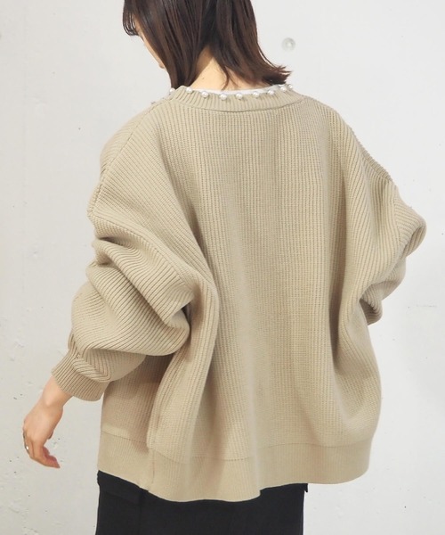 tiptop（ティップトップ）の「畦編みパール付きカーディガン（カーディガン/ボレロ・レディース・ブラック/ベージュ/アイボリー・FREE）」の10枚目の写真