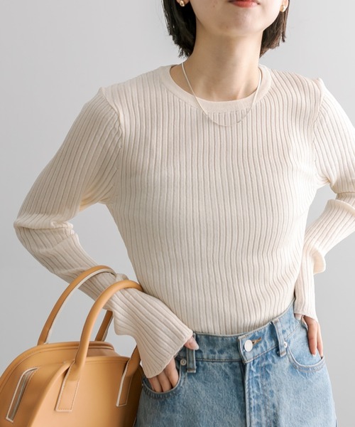 mystic（ミスティック）の「シャイニークルーリブニット（ニット/セーター・レディース・ブラック/ライム/ピンク/ベージュ・FREE）」の3枚目の写真