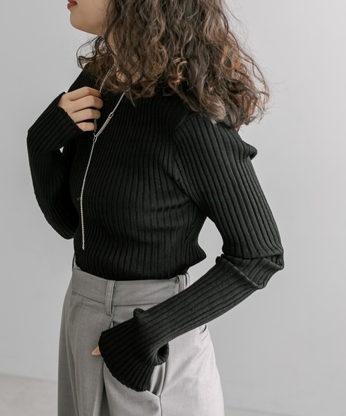 mystic（ミスティック）の「シャイニークルーリブニット（ニット/セーター・レディース・ブラック/ライム/ピンク/ベージュ・FREE）」の21枚目の写真