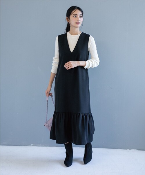 OPAQUE.CLIP（オペークドットクリップ）の「◆裾フレアVネックジャンスカ（スカート・レディース・ブラック/ライトベージュ・38）」の15枚目の写真