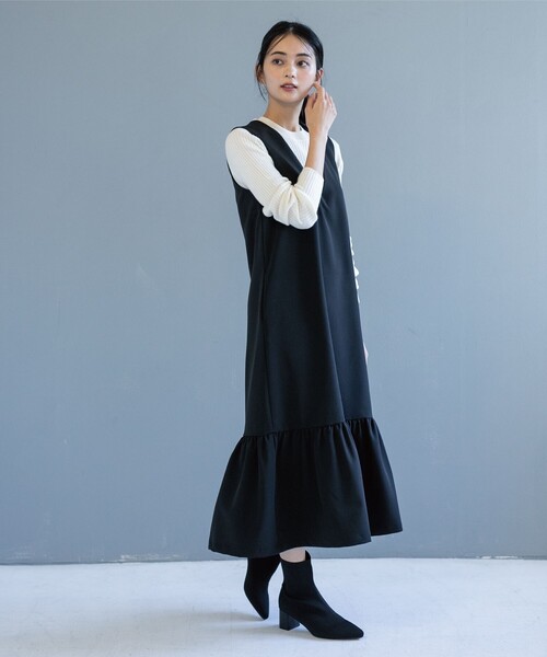 OPAQUE.CLIP（オペークドットクリップ）の「◆裾フレアVネックジャンスカ（スカート・レディース・ブラック/ライトベージュ・38）」の16枚目の写真