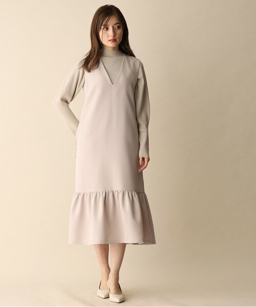 OPAQUE.CLIP（オペークドットクリップ）の「◆裾フレアVネックジャンスカ（スカート・レディース・ブラック/ライトベージュ・38）」の14枚目の写真