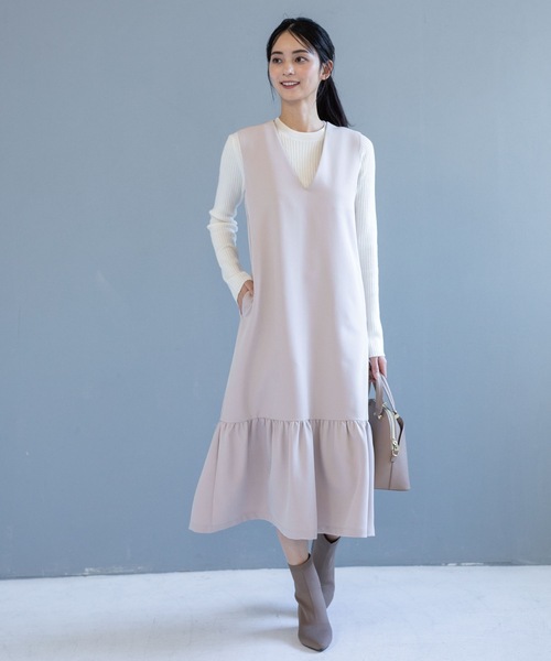 OPAQUE.CLIP（オペークドットクリップ）の「◆裾フレアVネックジャンスカ（スカート・レディース・ブラック/ライトベージュ・38）」の8枚目の写真