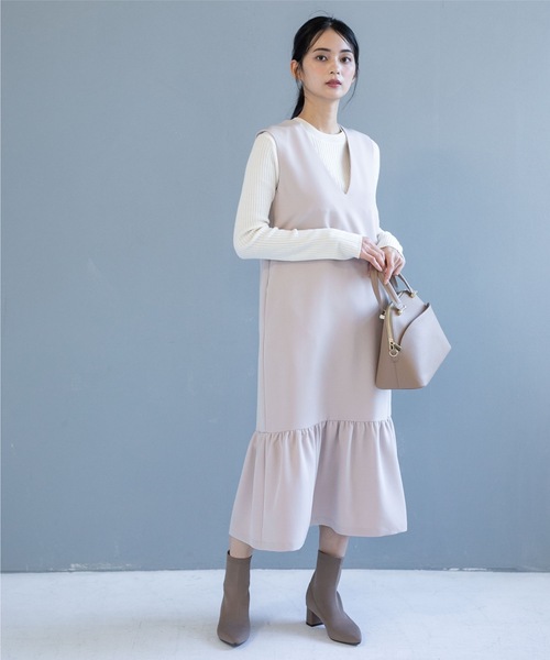 OPAQUE.CLIP（オペークドットクリップ）の「◆裾フレアVネックジャンスカ（スカート・レディース・ブラック/ライトベージュ・38）」の9枚目の写真