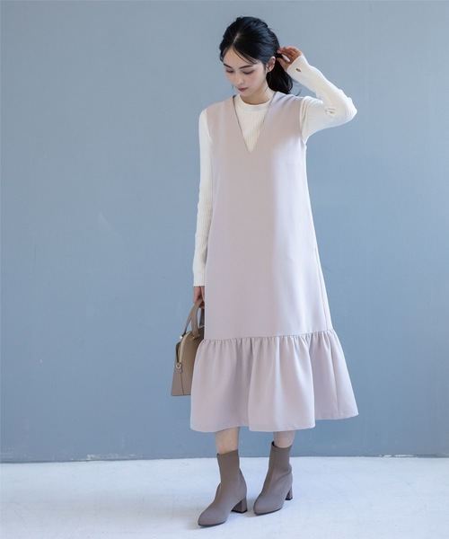 OPAQUE.CLIP（オペークドットクリップ）の「◆裾フレアVネックジャンスカ（スカート・レディース・ブラック/ライトベージュ・38）」の10枚目の写真