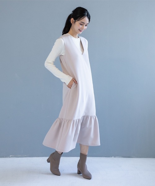 OPAQUE.CLIP（オペークドットクリップ）の「◆裾フレアVネックジャンスカ（スカート・レディース・ブラック/ライトベージュ・38）」の11枚目の写真