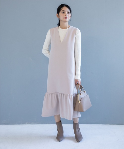 OPAQUE.CLIP（オペークドットクリップ）の「◆裾フレアVネックジャンスカ（スカート・レディース・ブラック/ライトベージュ・38）」の12枚目の写真