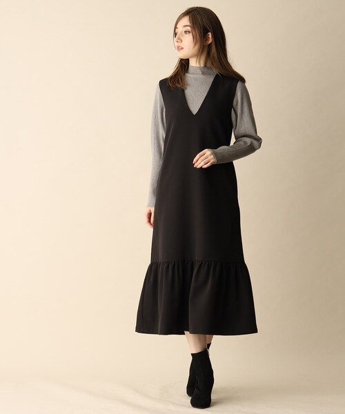 OPAQUE.CLIP（オペークドットクリップ）の「◆裾フレアVネックジャンスカ（スカート・レディース・ブラック/ライトベージュ・38）」の13枚目の写真